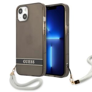 Guess skaidrus dėklas iPhone 13 mini – juodas su dirželiu