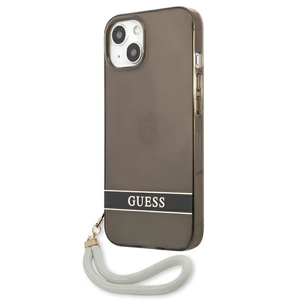 Guess skaidrus dėklas iPhone 13 mini – juodas su dirželiu