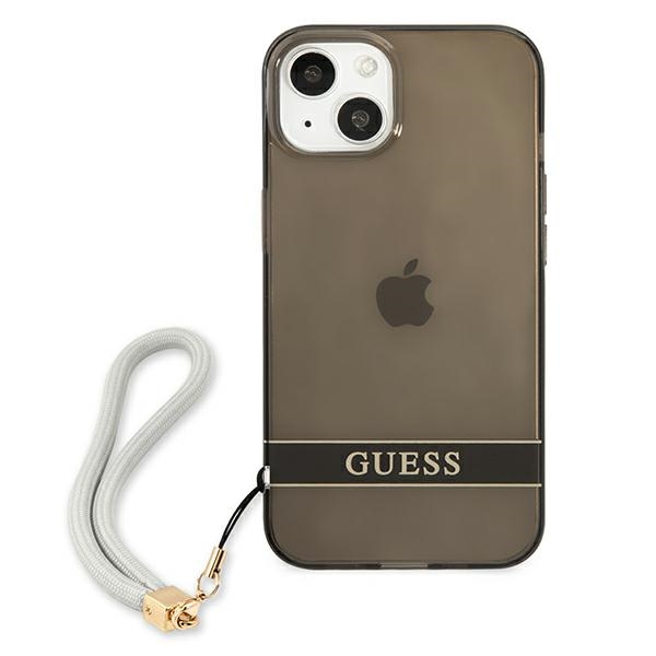 Guess skaidrus dėklas iPhone 13 mini – juodas su dirželiu