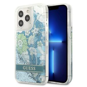 Guess dėklas iPhone 13 Pro Max – žalias, blizgučiai