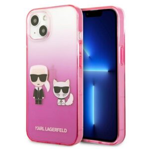 Karl Lagerfeld Gradient Ikonik Karl&Choupette dėklas iPhone 13 mini - rožinis