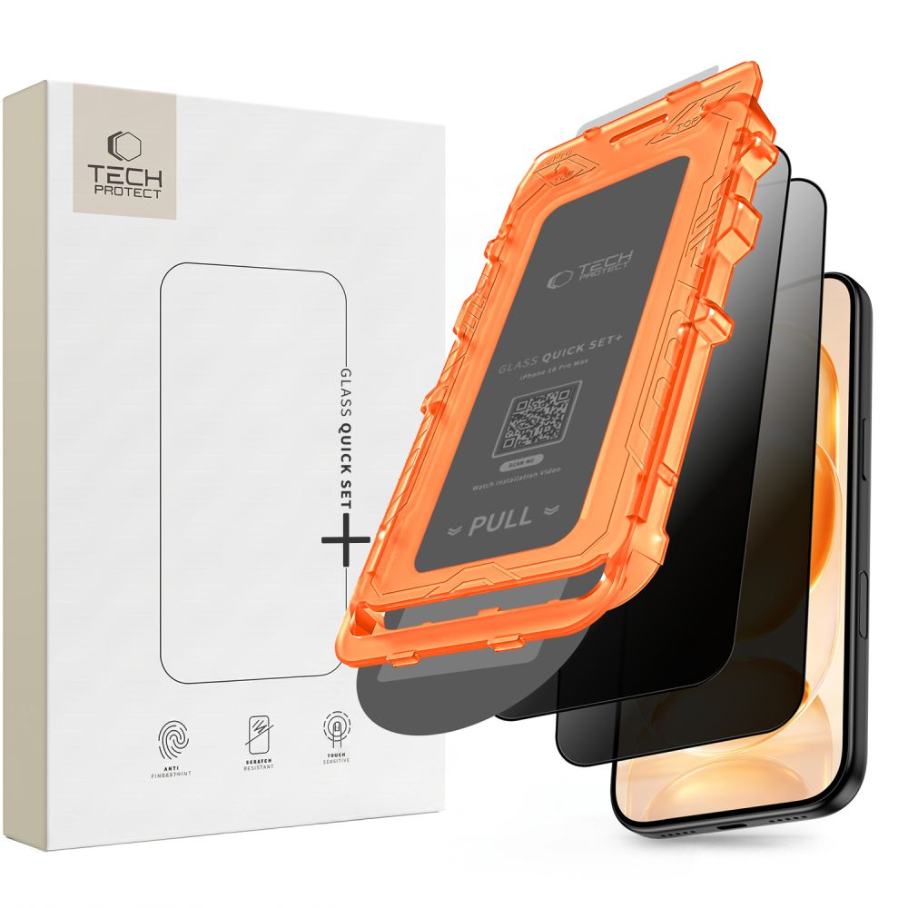 Apsauginis stiklas Tech-Protect Quick Set Spy+ iPhone 18 Pro, privatumo, 2 vnt.