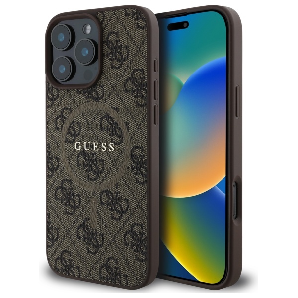 Guess 4G Ring Classic Logo MagSafe Dėklas, skirtas iPhone 16 Pro Max - ruda