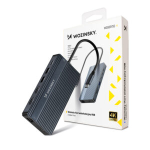 USB-C Hub 14 in 1 Wozinsky WDS03Y5S daugiafunkcinis, aliuminis, 3 monitoriams, su 15 cm kabeliu - pilkas