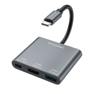 Sujungtuvas Wozinsky WHCH-01 USB-C PD 100W HDMI 4K@30Hz USB-A 10Gbps - pilka