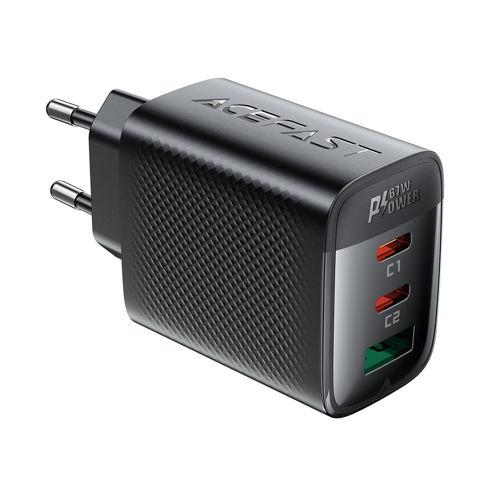 Acefast A108 GaN PD 67W 2xUSB-C 1xUSB-A Sieninis įkroviklis - Juodas