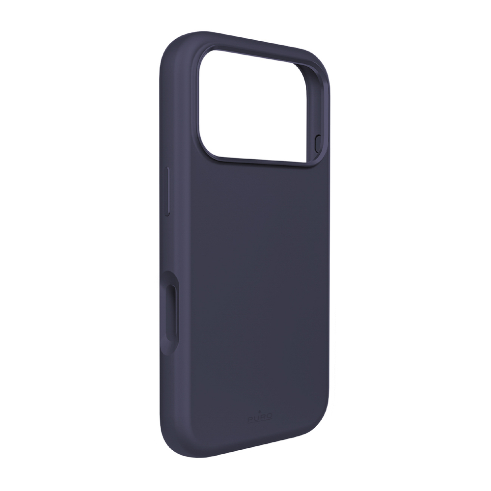 Dėklas Puro Icon Mag Pro iš skysto silikono, skirtas iPhone 17 Pro, suderinamas su MagSafe, su kameros apsauga ir aliuminiais mygtukais - tamsiai mėlynas