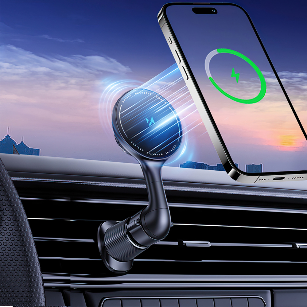 Automobilinis laikiklis Wozinsky WCT5-6S4Y su Qi/MagSafe 15W indukciniu įkrovikliu oro išleidimo angai - Juodas - OUTLET