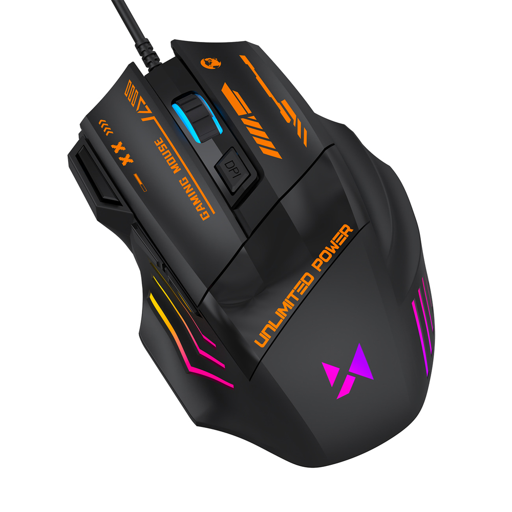 Wozinsky WMGK-1179W Laidinė optinė žaidimų pelė 7200 DPI su galine šviesa - juoda