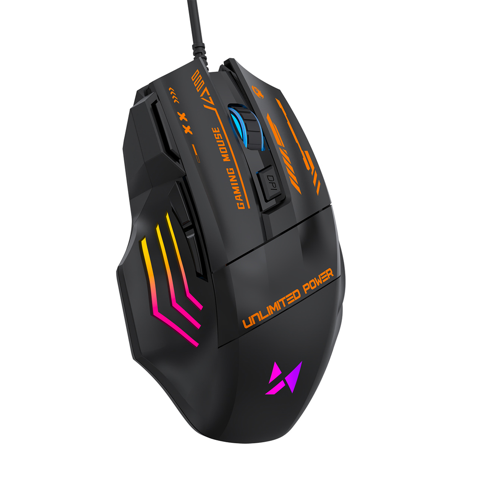 Wozinsky WMGK-1179W Laidinė optinė žaidimų pelė 7200 DPI su galine šviesa - juoda