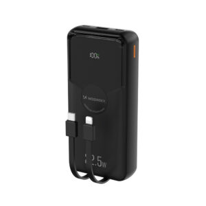Wozinsky WFC-15B 20000mAh 22.5W PD20W powerbankas su integruotais Lightning ir USB-C kabeliais - Juodas