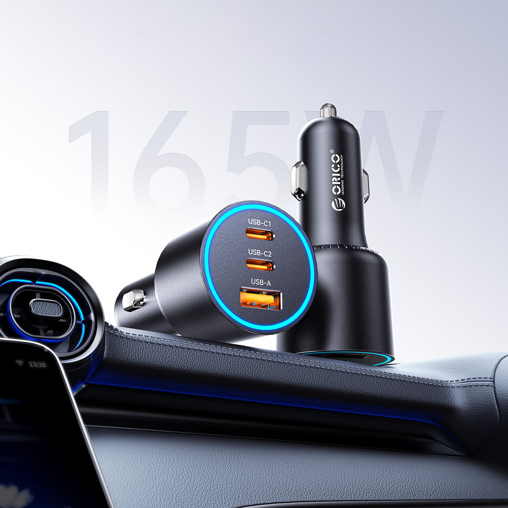 Orico HyperDrive 165W USB-A + 2x USB-C automobilio įkroviklis - juodas