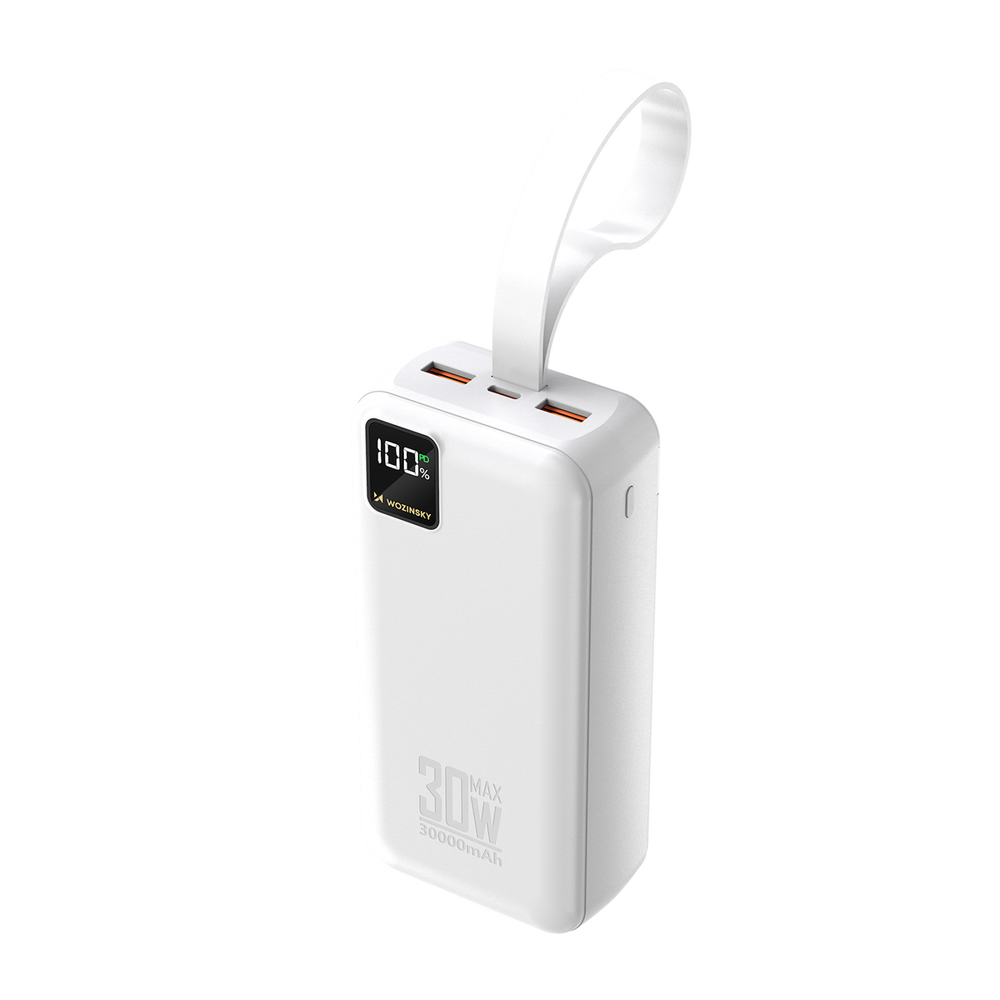 Wozinsky W8-W 30000mAh 30W powerbankas 2x USB-A ir USB-C su žibintu - Baltas
