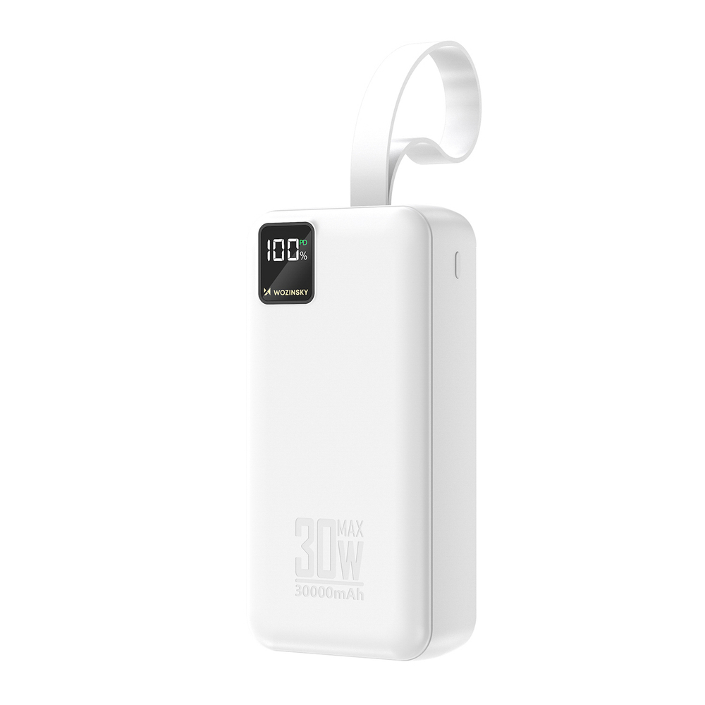 Wozinsky W8-W 30000mAh 30W powerbankas 2x USB-A ir USB-C su žibintu - Baltas