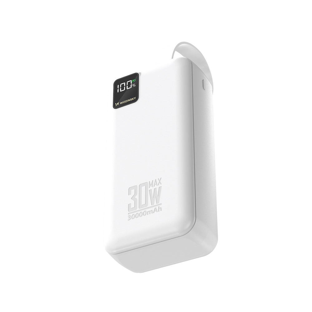 Wozinsky W8-W 30000mAh 30W powerbankas 2x USB-A ir USB-C su žibintu - Baltas