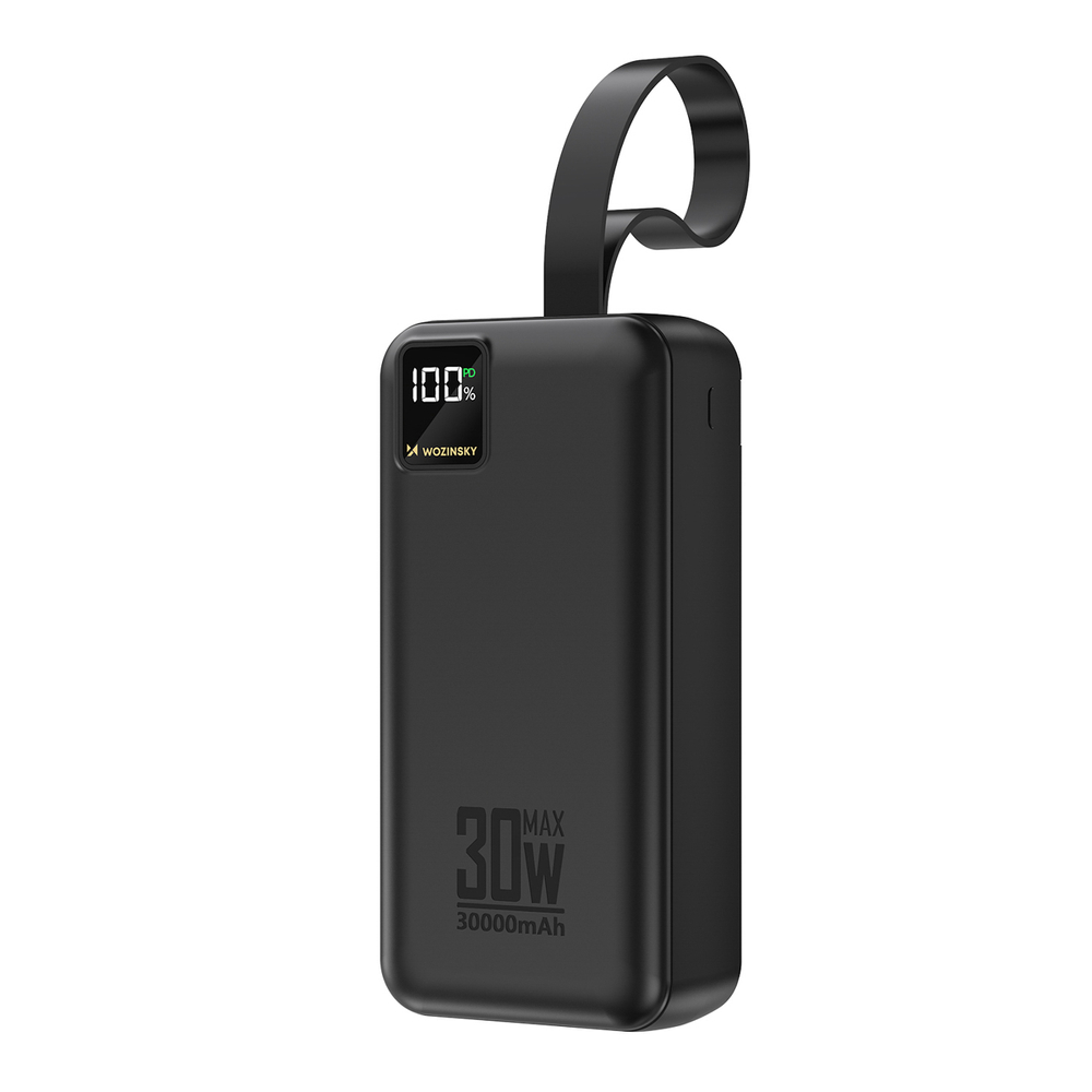 Wozinsky W8-W 30000 mAh 30W powerbankas 2x USB-A ir USB-C su žibintu - Juodas