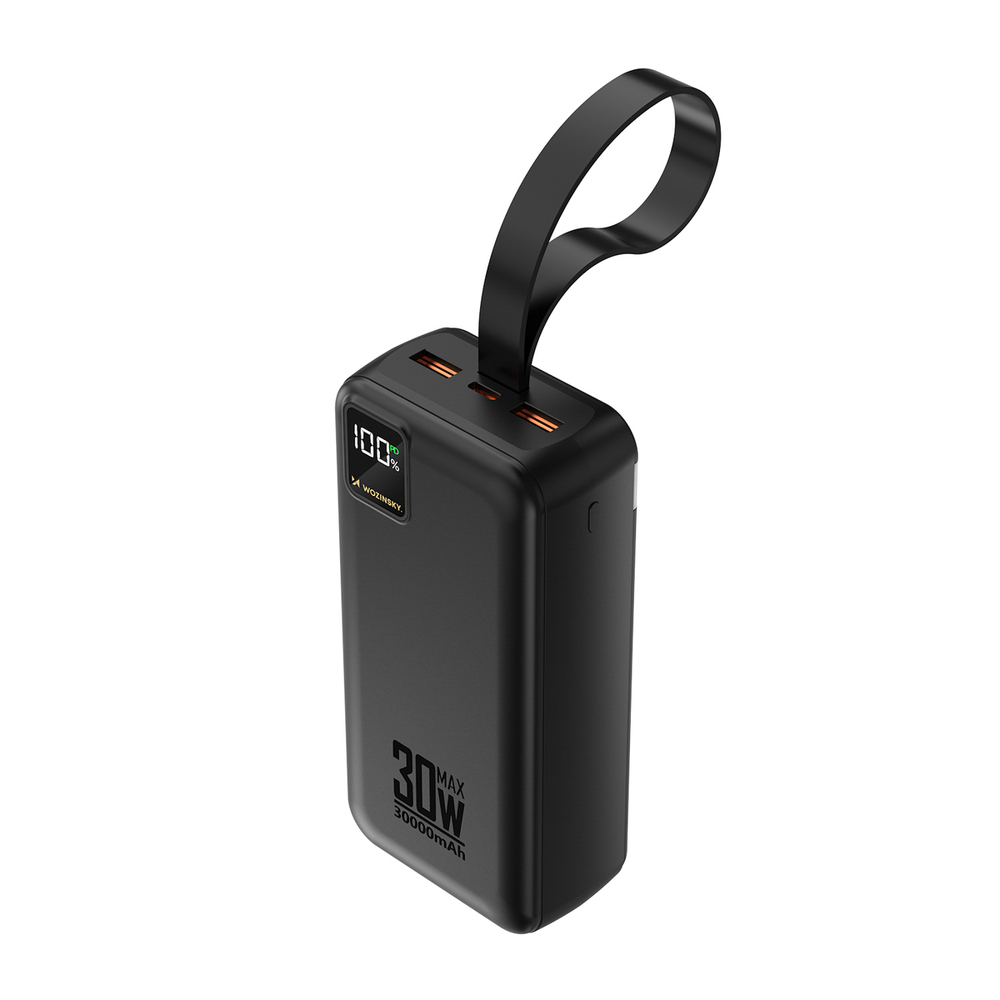 Wozinsky W8-W 30000 mAh 30W powerbankas 2x USB-A ir USB-C su žibintu - Juodas