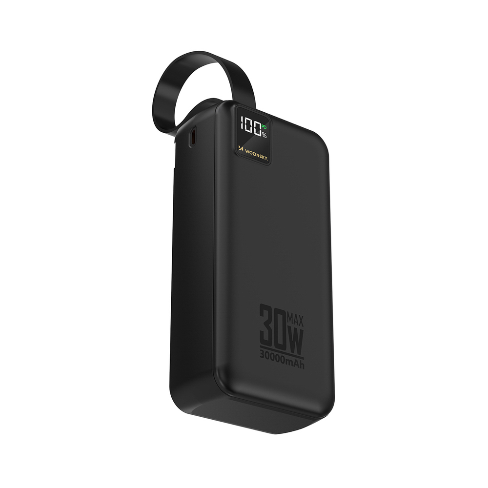 Wozinsky W8-W 30000 mAh 30W powerbankas 2x USB-A ir USB-C su žibintu - Juodas