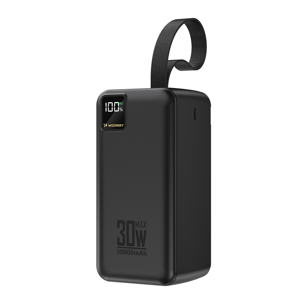 Powerbankas Wozinsky W8-B 50000mAh 30W 2x USB-A ir 2x USB-C ir USB micro su žibintu - juodas