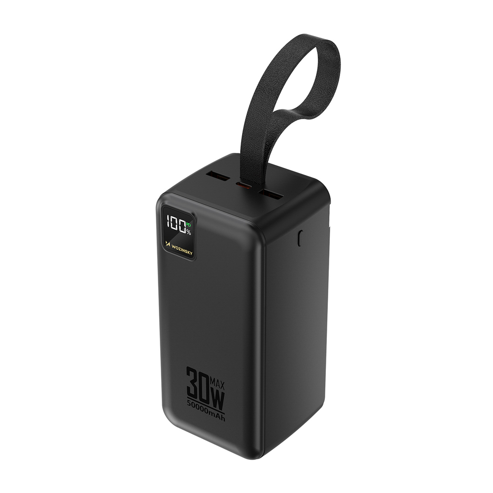 Powerbankas Wozinsky W8-B 50000mAh 30W 2x USB-A ir 2x USB-C ir USB micro su žibintu - juodas