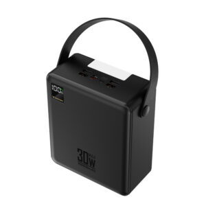 Wozinsky W8-B Powerbank 100000 mAh 30W 2x USB-A ir 2x USB-C su žibintuvėliu - Juoda
