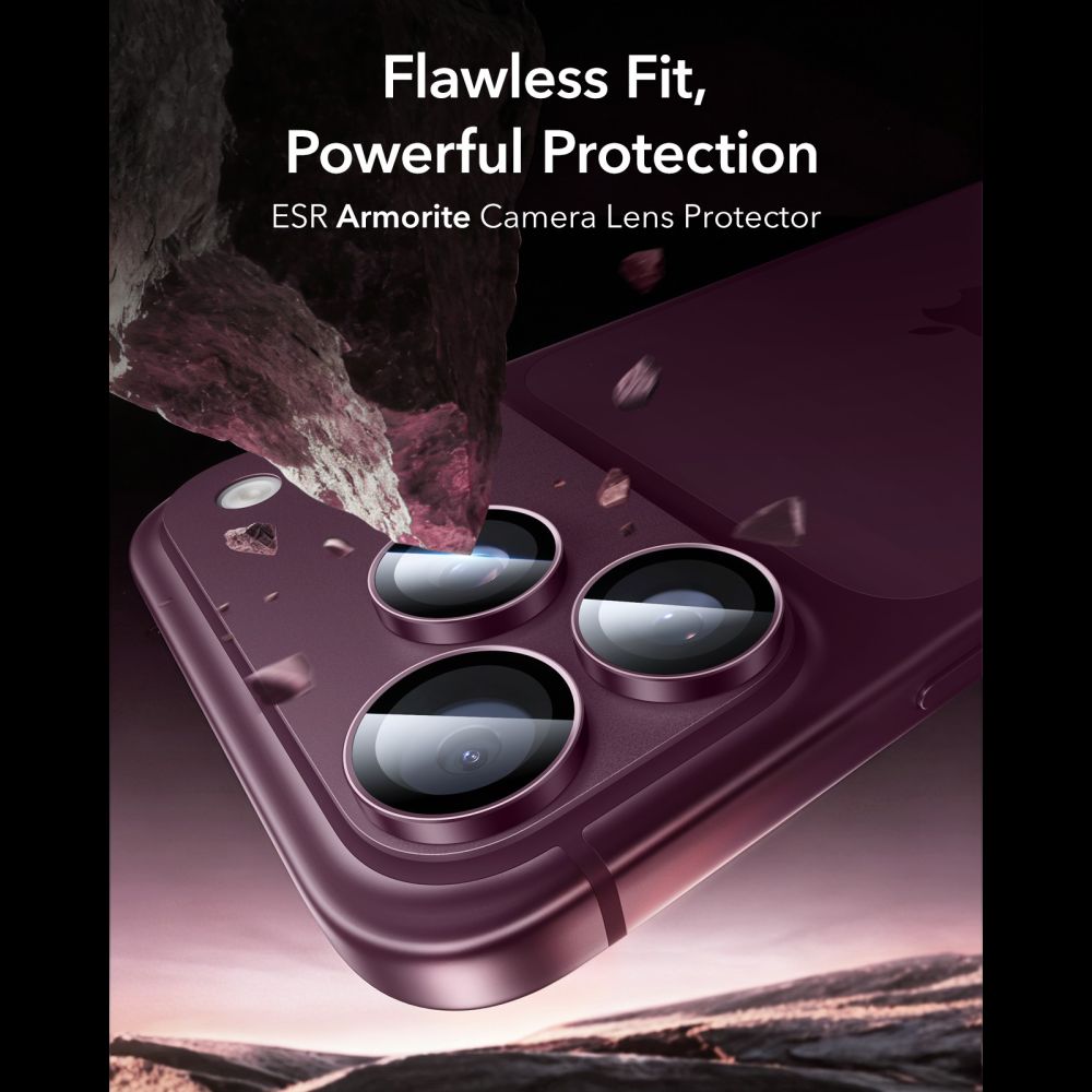 Kameros apsauginis stiklas ESR Armorite iPhone 18 Pro / 18 Pro Max, tamsiai bordinis