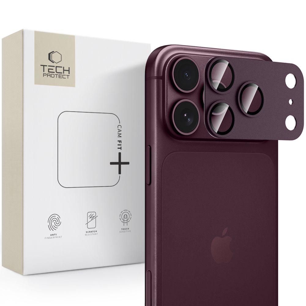 Kameros apsauginis stiklas Tech-Protect Camfull Fit+ iPhone 18 Pro, bordo