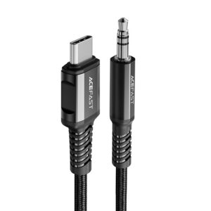Acefast garso kabelis USB Type C – 3,5 mm mini jack kištukas (male), 1,2 m, AUX, juodas (C1-08)